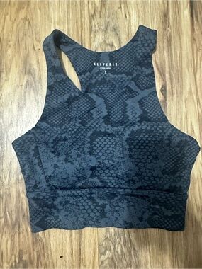 Allfenix Blue & Black Snake-Print High-Neck Sports Bra